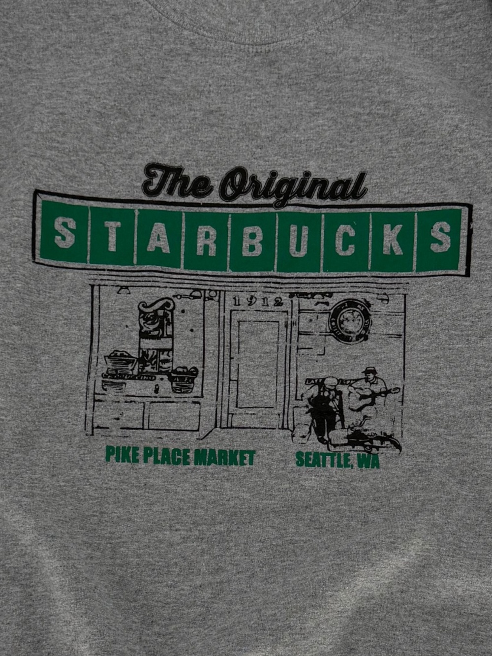 The Original Starbucks Pike Place Market Seattle Gray Crewneck Sweatshirt Gildan